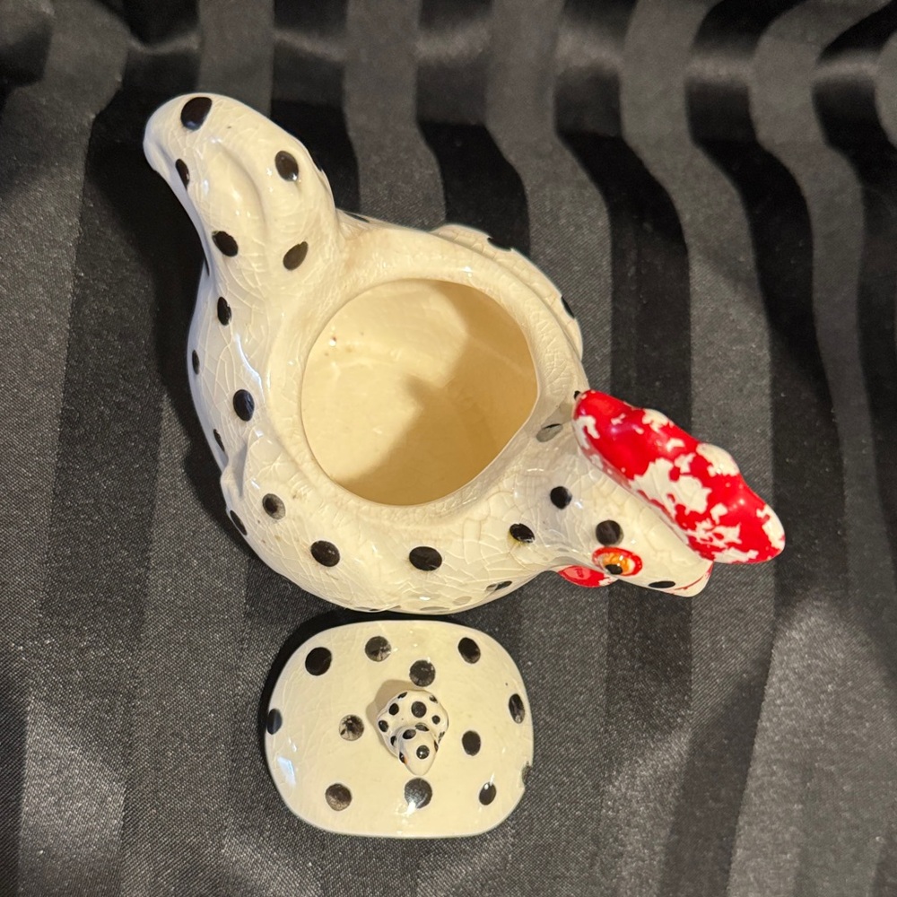 Rustic Matching Polka Dot Rooster/Chicken Sugar Bowl and Creamer - Picture 7 of 16